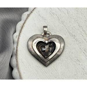 JEC Sterling Silver & 14k Cross Little Heart In Big Heart Pendant 9.56G / 1.2in